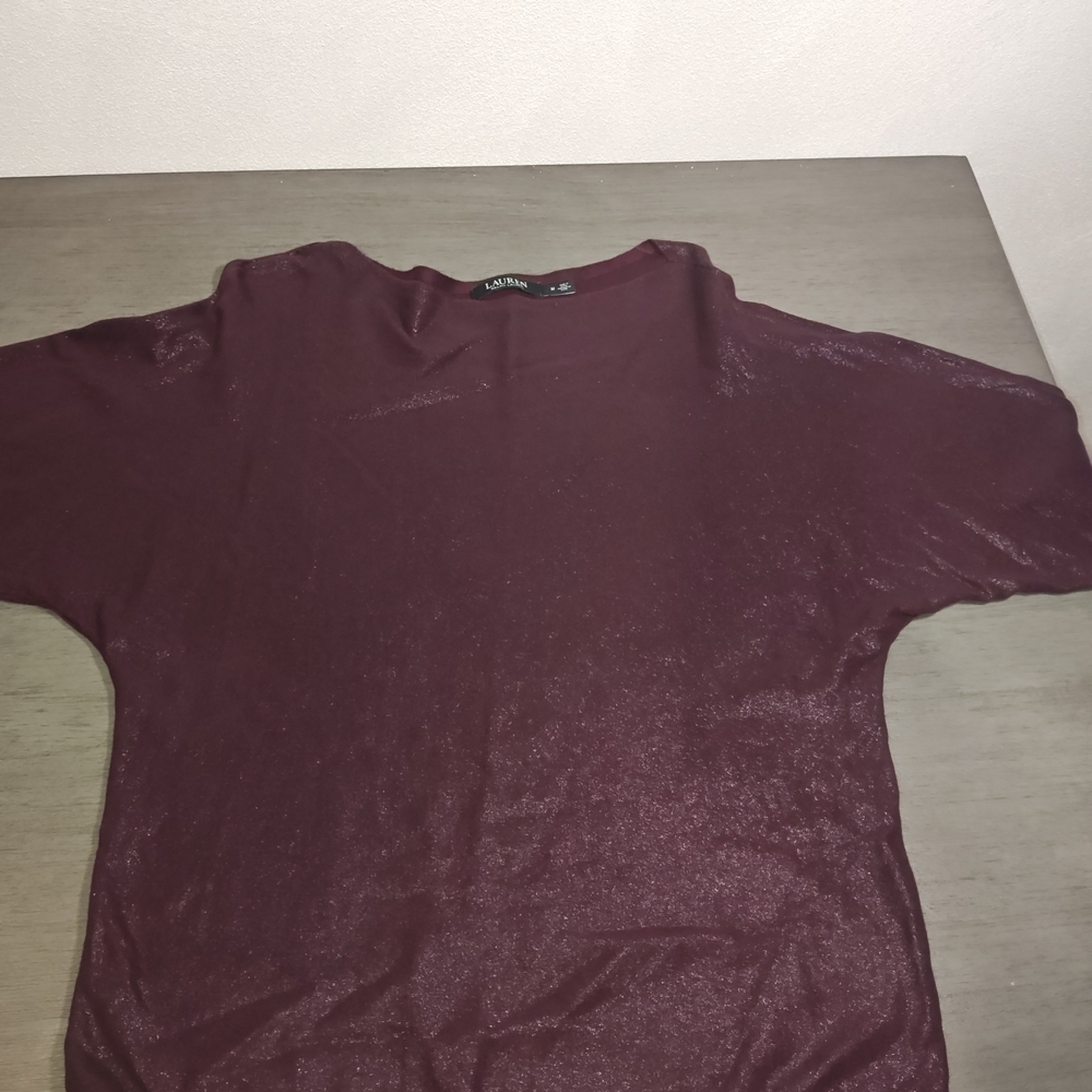 Lauren Ralph Lauren women's burgundy dolman sleeve boatneck knit Top, Medium...